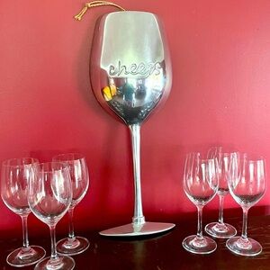 Vintage Pier 1 Imports 20” Stainless Steel Etched ‘Cheers’ Wine Glass Wall Decor
